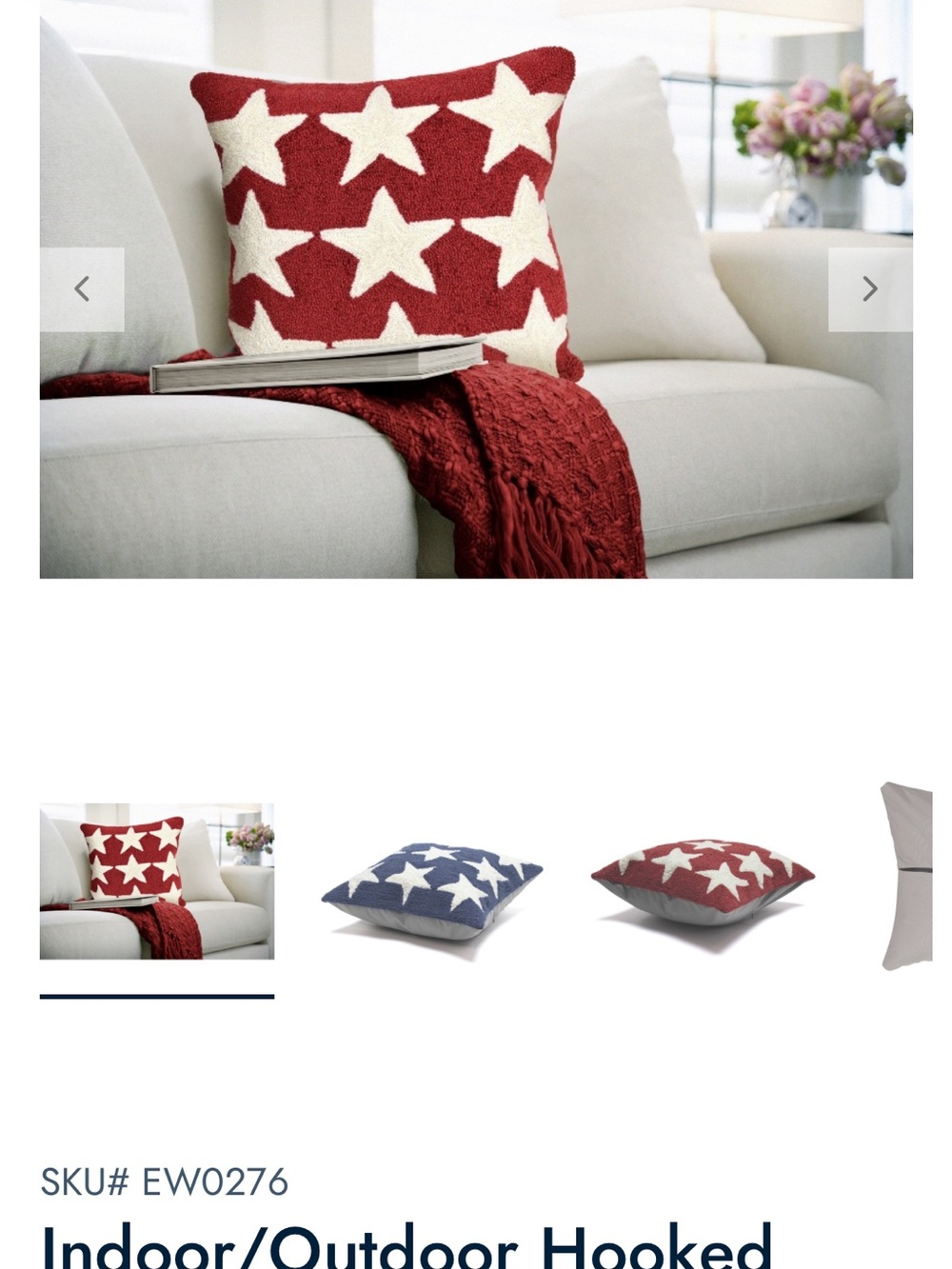 Hooked Star Accent Pillow - Red & White